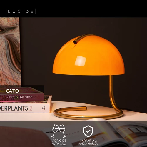 Lucide CATO - Lámpara de mesa - Ø 23,5 cm - 1xE27 - Naranja - USP